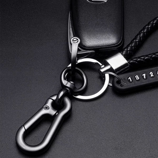 Trendy DIY Mobile Phone Number Plate Pendant Keychain for Men Punk Simple Woven Leather Rope Anti-Lost Car Key Chain Accessories